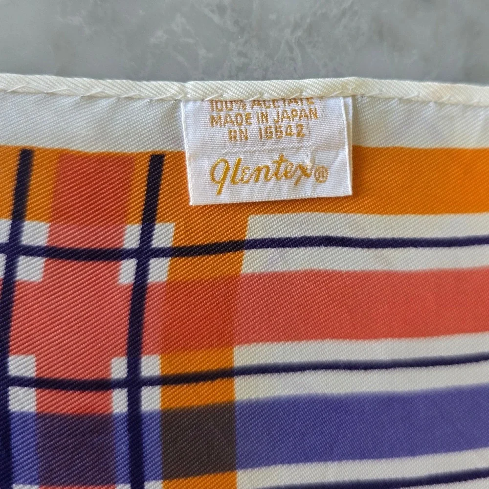 Vintage‎ Glentex Scarf Made in Japan Purple Floral Orange Plaid Stripe Square